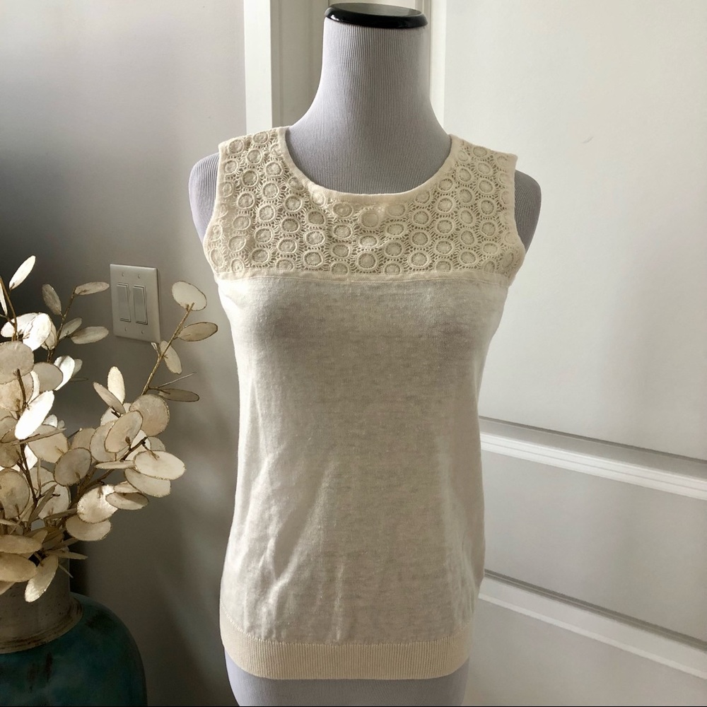 Talbots petite crochet trim linen top